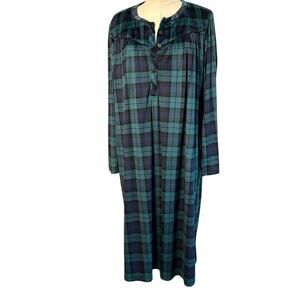 Aria Collection Plaid Women's SZ LG Knit Velour Long Sleeve Ballet Nightgown